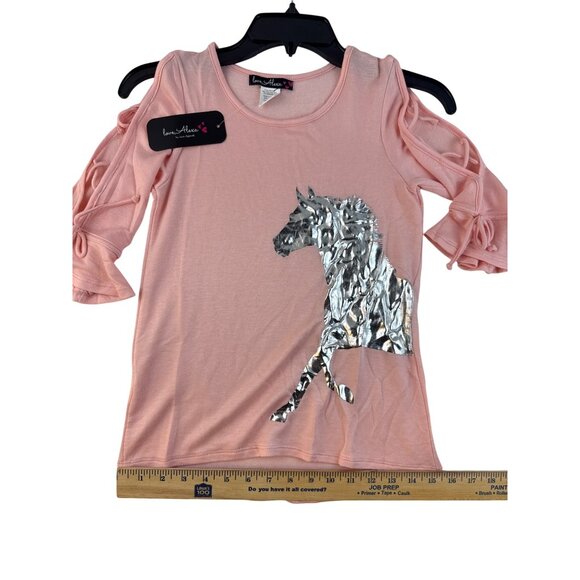 Love Alexa Pink Sequin Horse Cold Shoulder Top Size M Girl's Shirt Casual - Picture 6 of 8